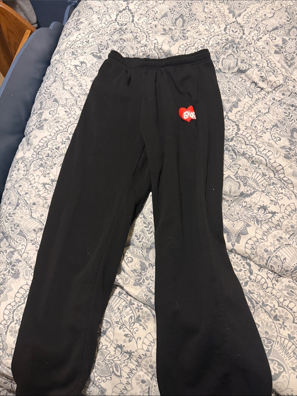 Black Kids Sweatpants with Red Heart Patch